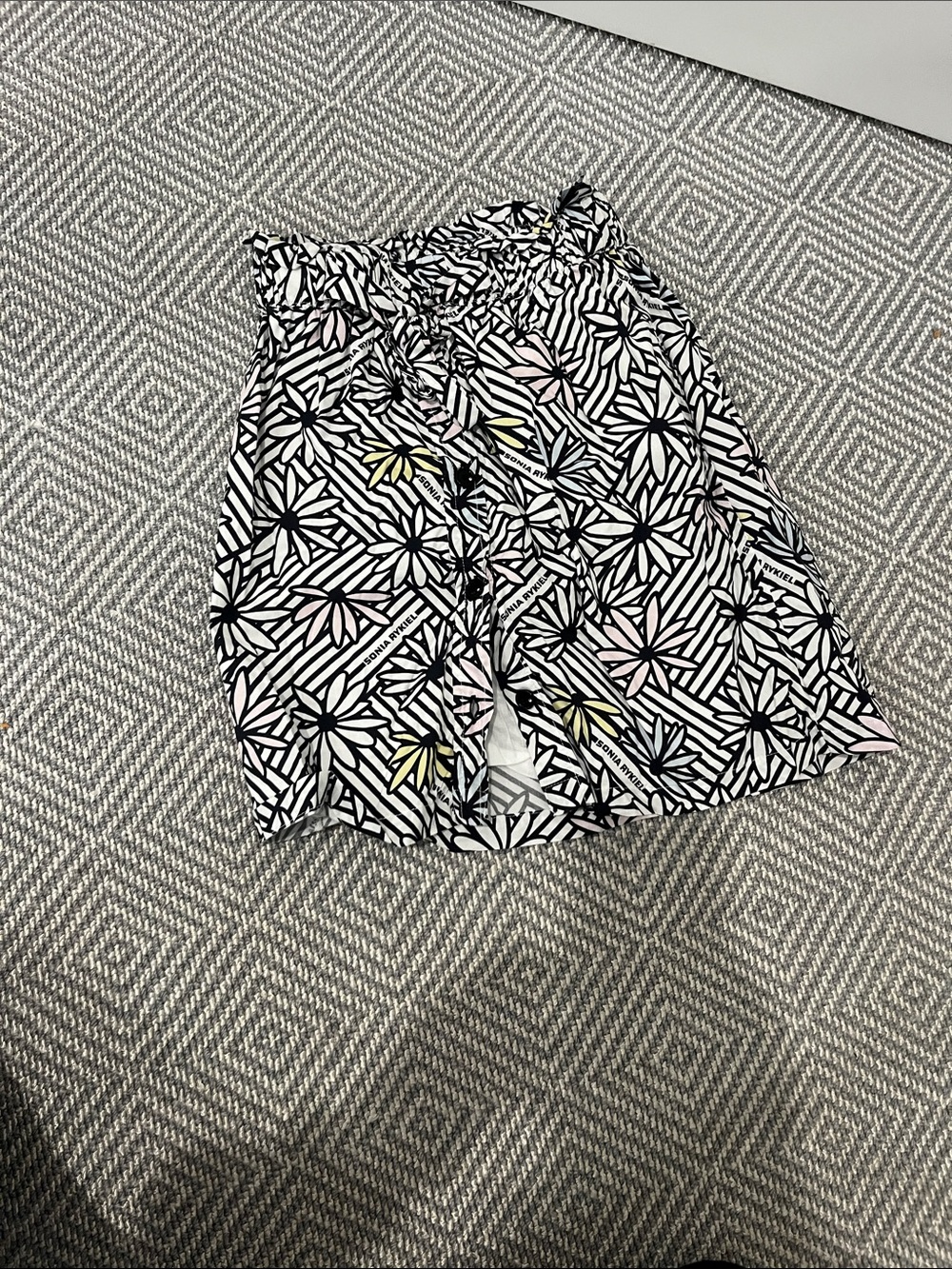 Black & White Floral Print Wrap Skirt with Pastel Accents